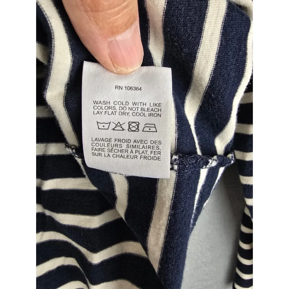 Kule T-Shirt Womens Medium Navy Cream Striped Long Sleeve Nautical Preppy Tee